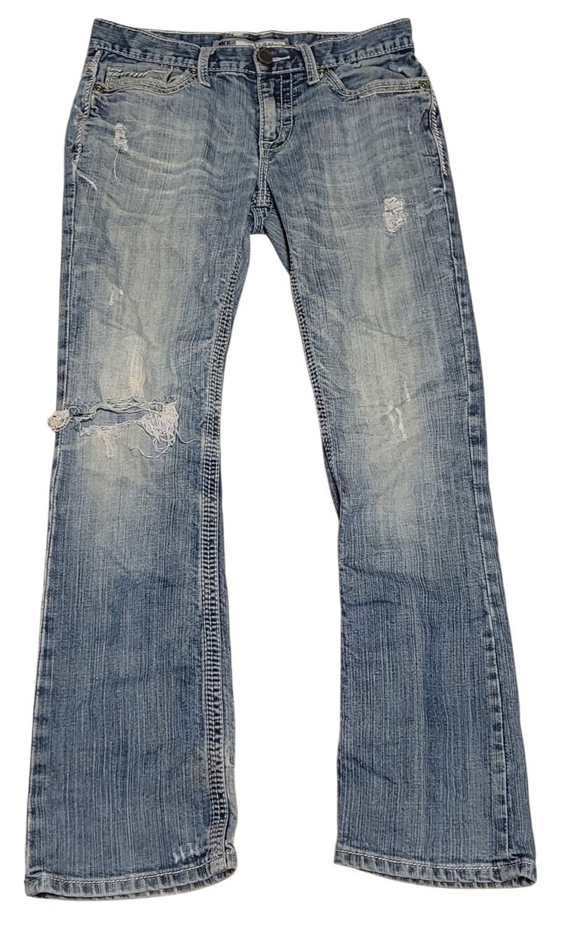 Bke Aiden Buckle Men's Light-wash Distressed denim Men's Jeans Size 28S EUC